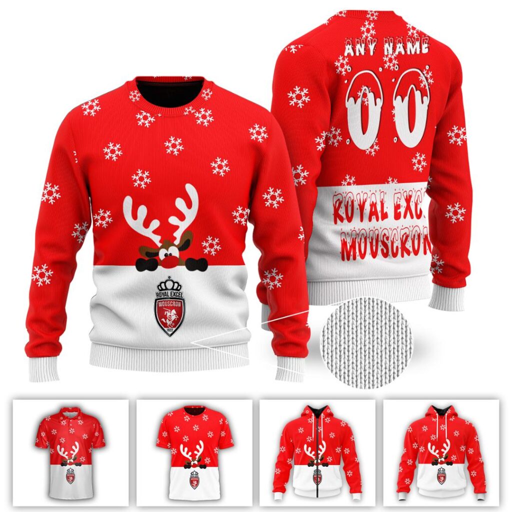 Belgian Pro League Royal Excel Mouscron Merry Christmas Ugly Sweater | Hoodie | Zipper | T-Shirt | Polo